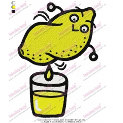 Cartoon Lemon Fruit and Juice Embroidery Design